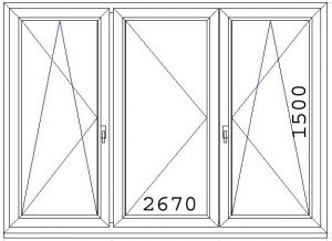 267x150cm-es háromszárnyú ablak