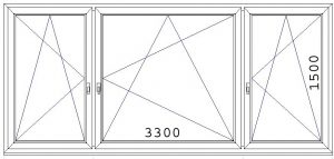330x150cm-es háromszárnyú ablak