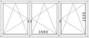 358x153cm-es háromszárnyú ablak
